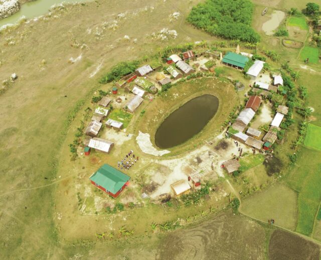 Aereal view of plith builted as a Community-Led Disaster Risk Reduction in Gaibandha and Kurigram districts of Bangladesh