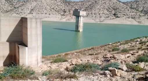 Nebhana Dam in August 2024 with water levels of water under the safety level