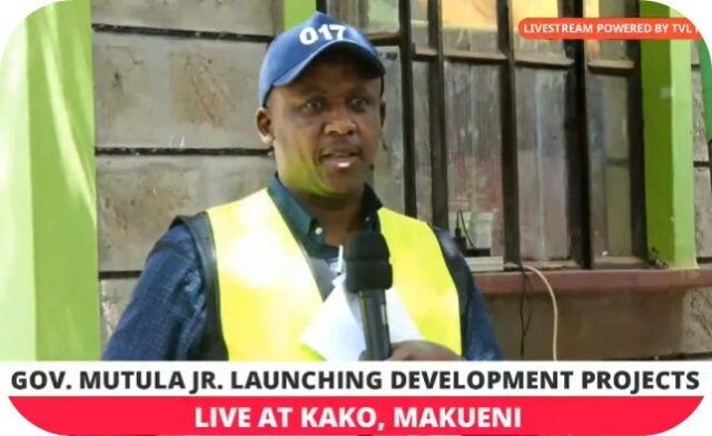 Gov. Mutula Jr talking in the TVL News during the launch of Drain2Grain (D2G) project