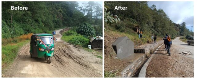 roadside spring protection in Dhankuta before and after images