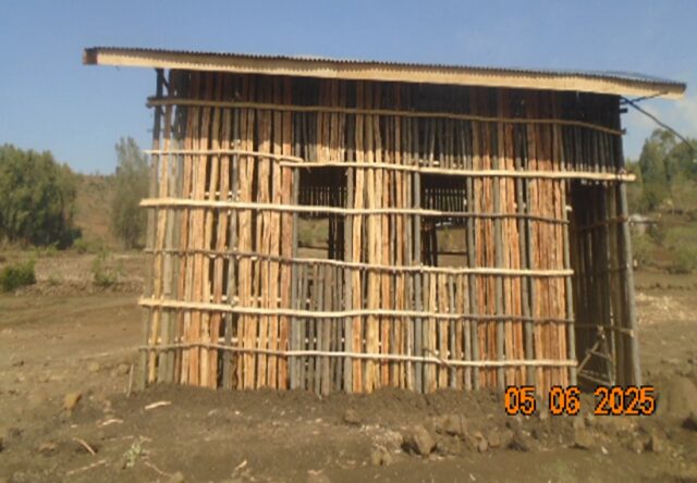 Farm watershed users office construction progress, respectively, at Gomengie micro-watershed, Koti Kebele, March 2025 (images courtesy of ORDA)