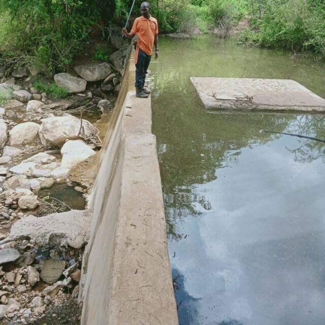 Constructed sand dam and reservoir, Laikipia, Kenya